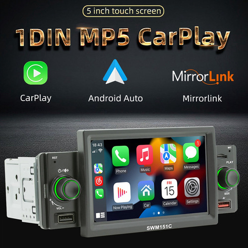 Radio De Coche 1 Din Carplay, Reproductor Mp5 De 5 Pulgadas,