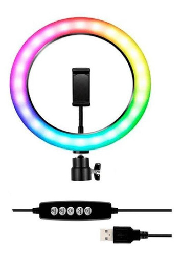 Ring Light Rgb Colorido 26cm Universal + Tripé 2,10m