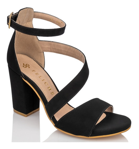 Zapatos Negro Buck Moda Tacón Grueso Mujer Cómoda