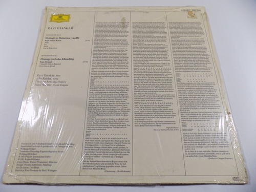 Ravi Shankar Homage To Mahatma Gandhi Vinilo Alemania 1981 (Usado)