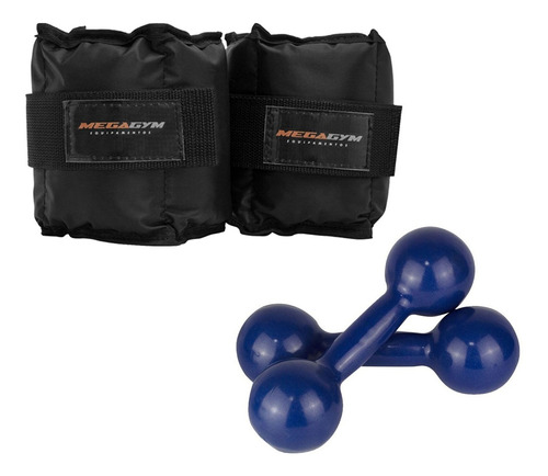 2 Halteres Bola De Musculação 3kg + Par De Caneleira 4kg Cor Azul