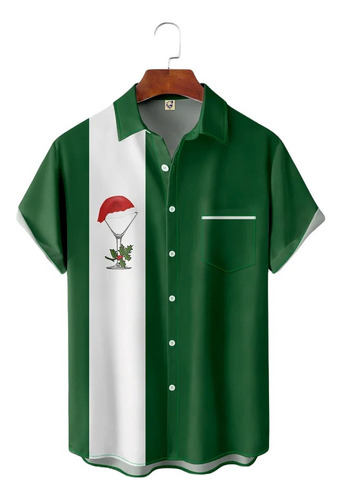 Camisa Hawaiana Unisex Con Sombrero Navideño, Camisa De Play