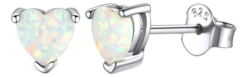Par De Aros De Plata 925 Ópalo En Forma Corazón Importados