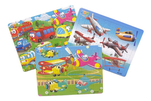 Rompecabezas Pack X3 Puzzle Infantil Aviones Y Autos