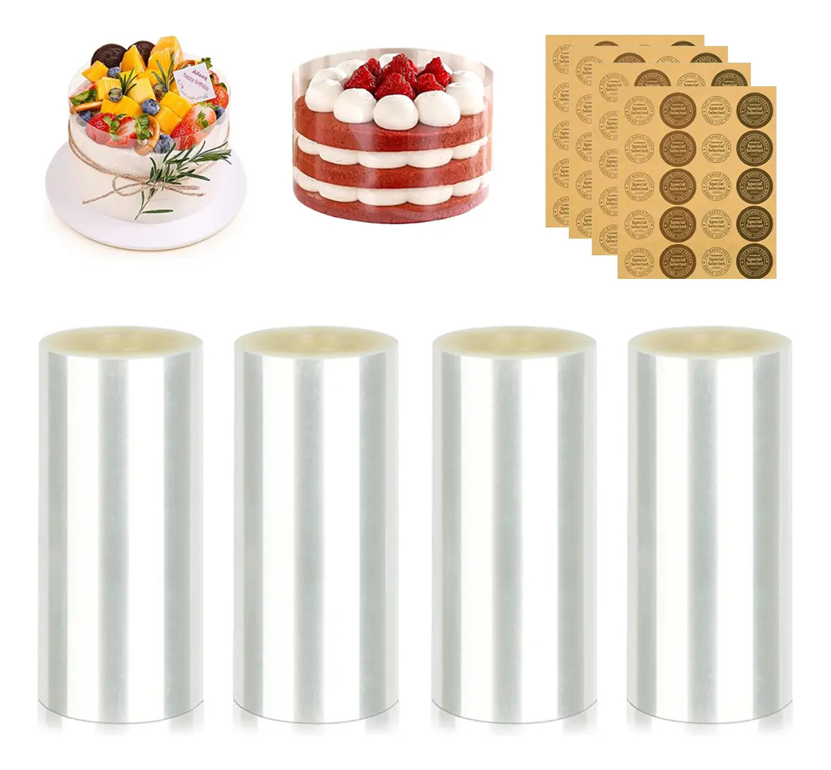 4 Rollos De Acetato Transparente 10cm X 10m Pet Para Pastel Y Tarta