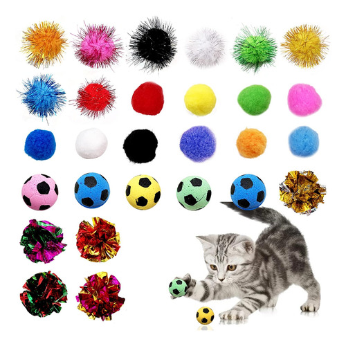 Pack De 30pcs Cat Toy Balls Set Interactivo Pompones Ga...