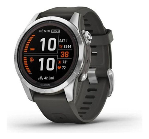 Relógio Garmin Fenix 7s Pro Solar Prata C/ Pulseira Grafite