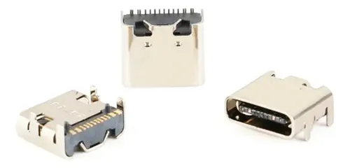 Kit C/ 5 Peças Conector Carga Usb Tipo-c 3.1 Fêmea 16 Pinos