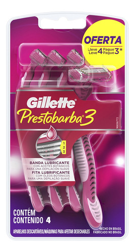 Máquina para afeitar Gillette  Prestobarba3 Mujer descartable 4 u