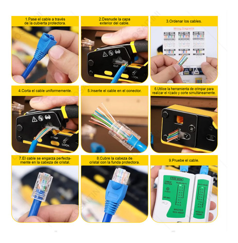Losaitini® Kit De Pinzas Ponchadora De Cable Crimpadora Rj45 Cat5/6 Material De La Hoja Acero Inoxidable Durable Compatible Con Cables Cat5, Cat5e, Cat6, Cat6a Y Conectores Rj11 Y Rj12