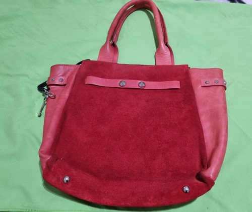 Cartera Lazaro Roja Cuero Y Gamuza