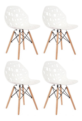 Kit 4 Cadeiras Eames Akron Wood Design Pés Madeira Jantar. Cor Da Estrutura Da Cadeira Branco