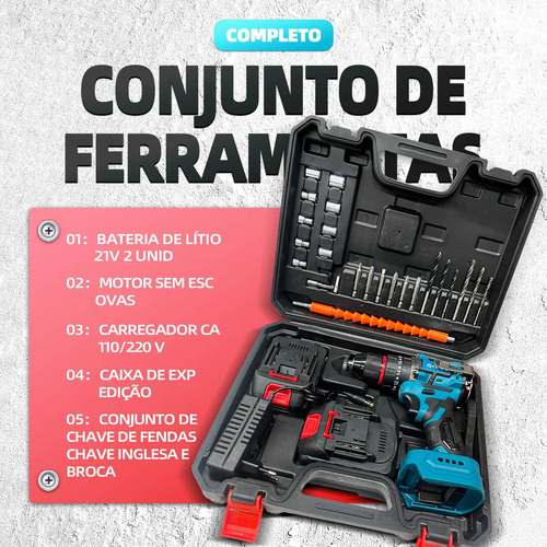 Parafusadeira Furadeira 2 Bateria 21v Bivolt S/escova Top