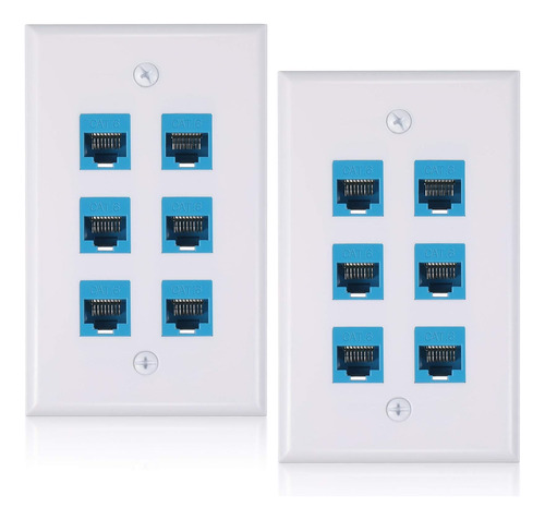 2 Piezas De Placa De Pared Ethernet De 6 Puertos, Rj45 Cat6 