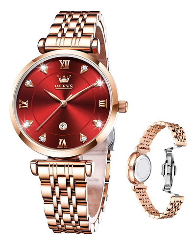 Vestido Rojo Watch Olevs Para Mujer, Impermeable, De Acero I