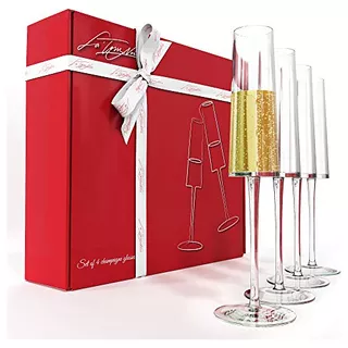 Crystal Champagne Flutes - Juego De 4 Copas De Champán...