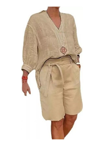 Conjunto De Pantalones Casuales De Algodón Y Lino Para Mujer