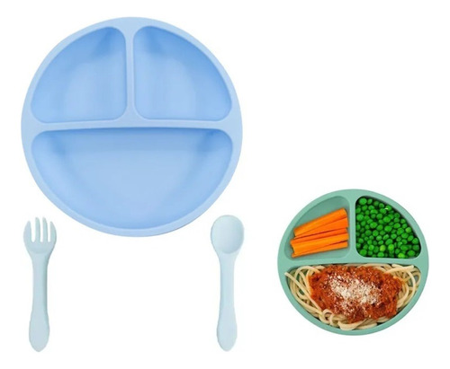 Kit Alimentacion Bebe Silicona Libre Bpa + Cubiertos Niños