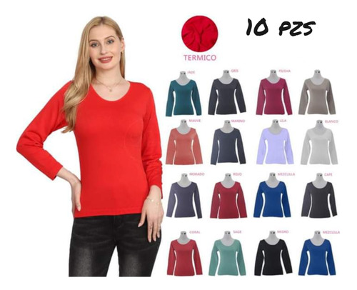 10 Blusa Cuello Redondo Termica Afelpada Colores Surtidos 