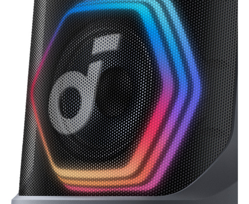 Bocina Bluetooth Soundcore Rave 3S 160 w Con Karaoke 2 Micrófonos Eliminación de Voz Ai Reverb Luces Led y 12h Batería Portátil Para Casa O Jardín Color Negro