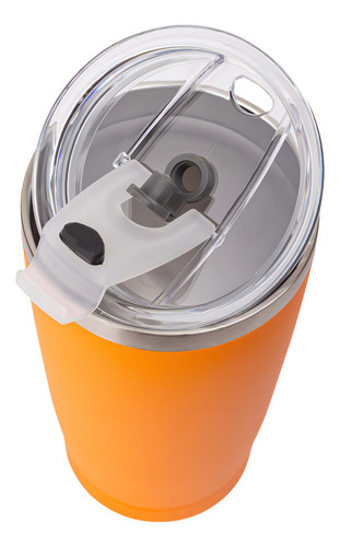 Copo Térmico Tampa De Acrílico Parede Dupla Inox Vacuo 600ml Cor Laranja Mr1098
