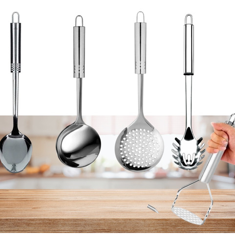 Kit Utensílios Para Cozinha Com 5 Peças Aço Inox