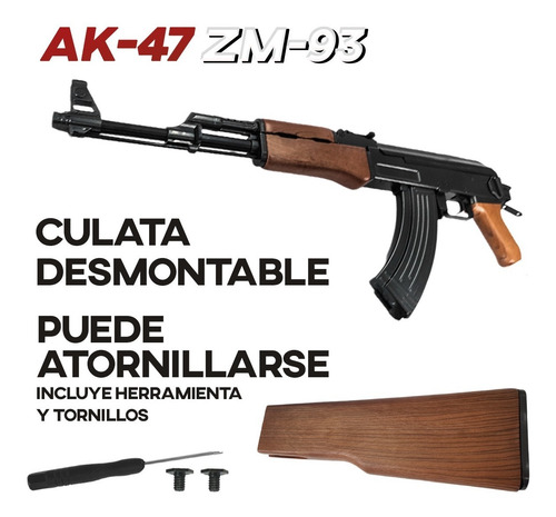 Imagen 3 de 10 de Rifle Fusil Airsoft Ak47 Replica Balines Zm93 Tamaño Real