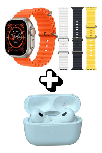 Kit Smartwatch X8 Con Audífonos Bluetooth Y Accesorios Cobre Ocean Band Gris