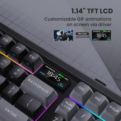 Royalaxe L98 Teclado Mecánico Inalámbrico Con Lcd Tft De 1.1