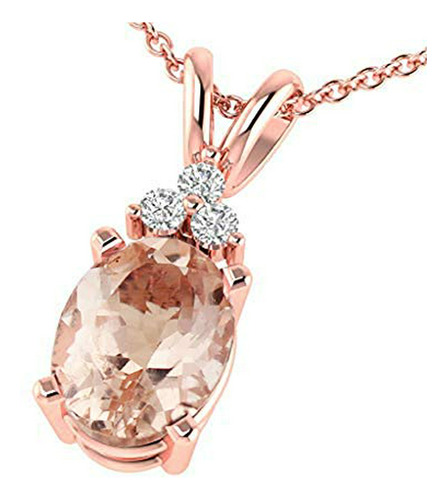 Collar - Gng Solid 10k Rose Gold Diamond Morganite Pendant N