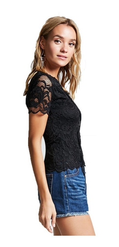 Remera Blusa De Encaje Acordonada Importada - Talle Small