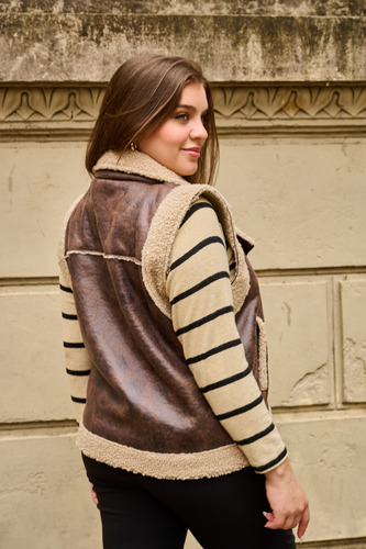 Chaleco Mujer Con Corderito Cuerina Eco Cuero Talles Grandes
