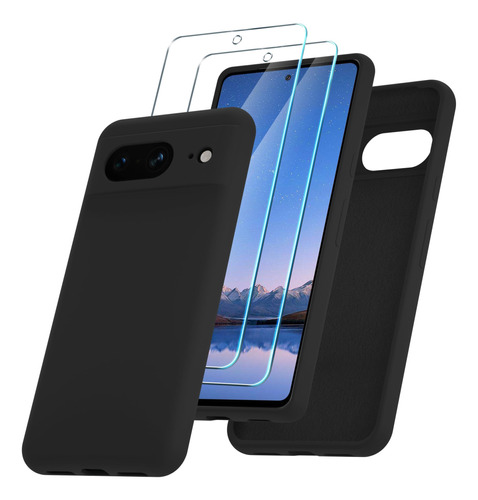 Funda De Silicona + Protectores Para Google Pixel 8 (negro)