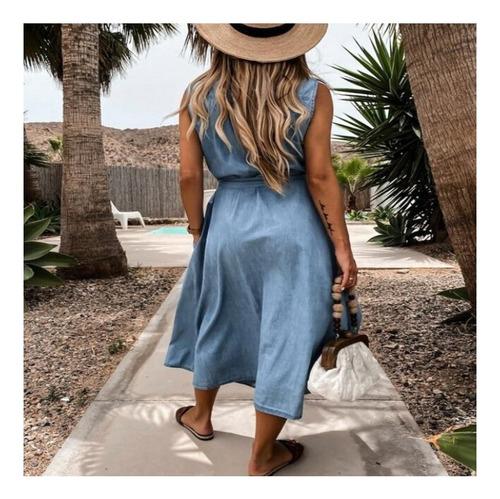 Vestido Vaquero Sin Mangas De Una De Botones For Mujer