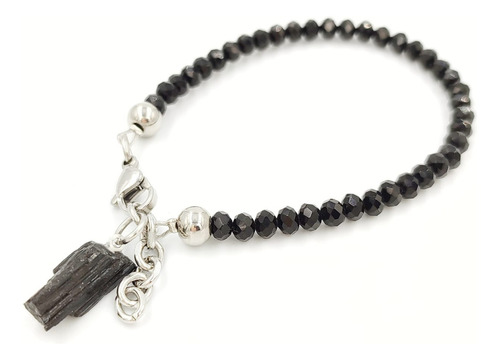 Pulsera Turmalina Negra Proteccion Mujer Color Negro Largo 20