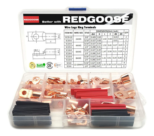 Redgoose Conector Terminal Anillo Bateria Tamaño Calibre Kit