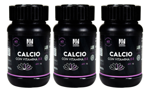 Natural Nutrition Kit X3 Calcio Vitamina D3 Suplemento 3c Sabor Calcio Con Vitamina D3