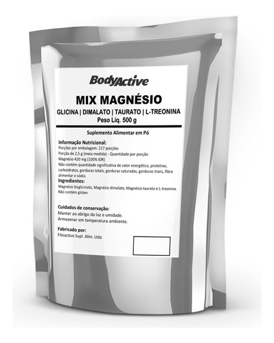 Mix Magnésio Glicina Dimalato Taurato L-treonato Refil 500 G Sabor Natural