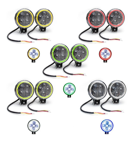 Par Faros Estrobos 4 Leds Redondos Con lupas Y Ojo Angel F1