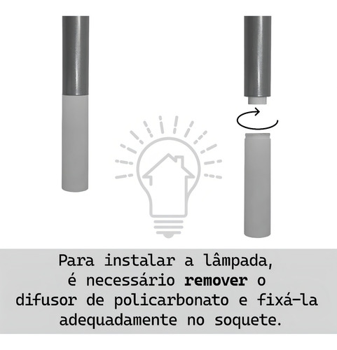 Luminária De Teto Pendente Tubo Difusor Quarto Sala Prata
