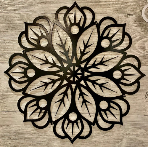 Arte De Pared De Mandala Floral Cortado Con Láser Negro