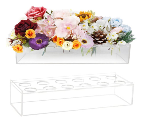 -vaso De Flores Acrílico Retangular Floral Peça Central Para