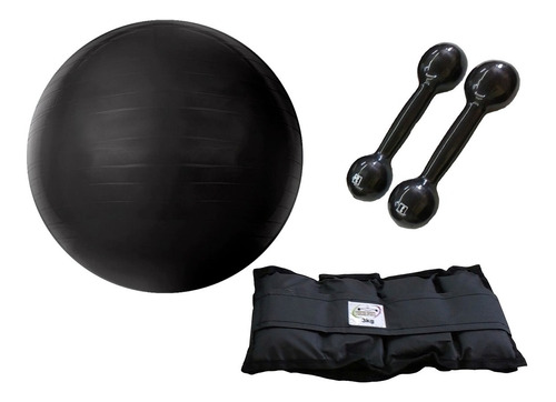 Kit Bola Suíça 65 Cm + Caneleira 3 Kg + Halteres 3 Kg Rosa