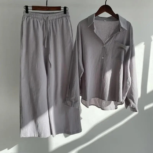 Conjunto Casual Camisa Y Pantalones Lino Y Algodón Par