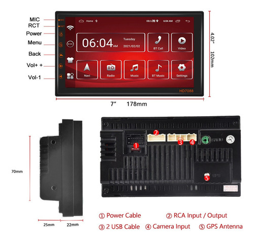 2din 7 «radio Estéreo Del Coche De Android 11 2+16g Con Wifi