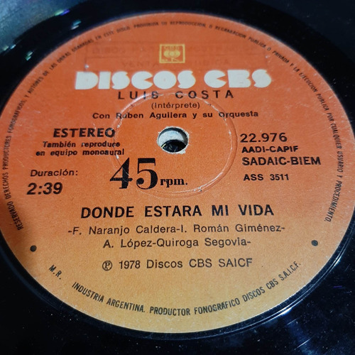 Simple Luis Costa Y Ruben Aguilera Orquesta Discos Cbs A C1