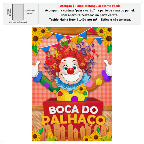 Painel Decorativo Festa Junina Em Tecido Interativo Vazado Jogo Boca Do Palhaço 1,50x2,20m