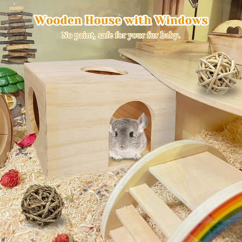 Fhiny Guinea Pigs Wood House Chinchilla Hut Hideout Natural