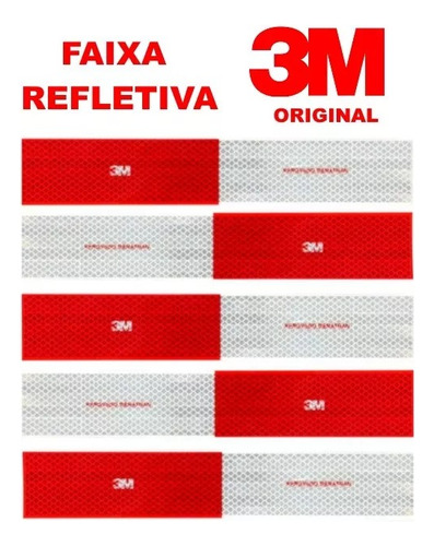 Kit 10 Faixa Refletiva Lateral 5x30cm Original 3m Cor Vermelho/branco