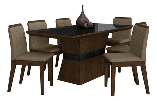 Conjunto Mesa De Jantar 6 Cadeiras Nairóbi Imb/pre/capuc-m.a Cor Imbuia/preto/capuccino 02